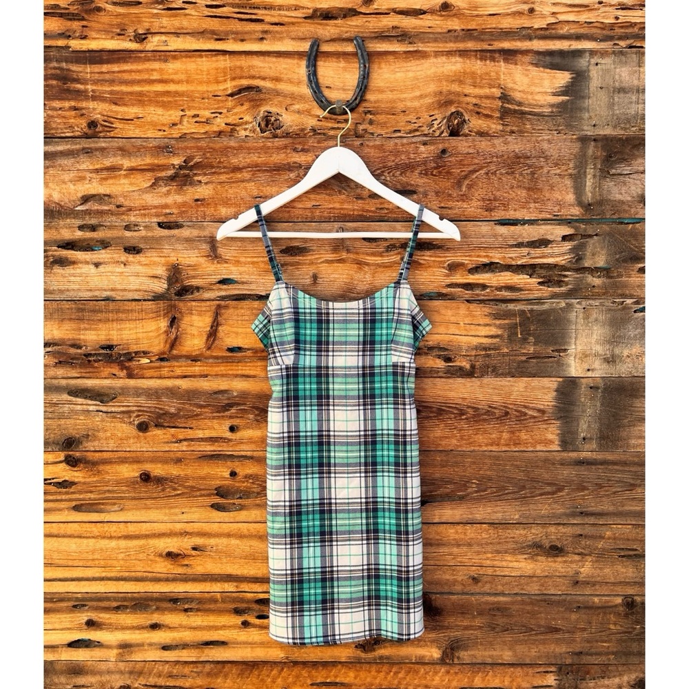 BRANDY MELVILLE | Y2K Blue Plaid Spaghetti Strap Mini Dress S